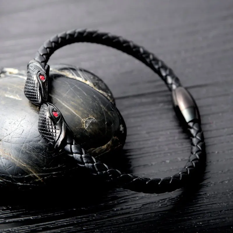 Stainless Steel Snake Leather Bracelet Men Jewelry Pulseras Hombre Punk Rock Handmade Mens Bracelets 2018 Fashion Jewellery Gift | Украшения