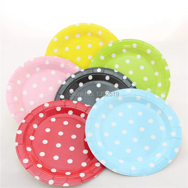 

Free Shipping 48pcs Baby Blue Dot Paper Plates Retro Party Plates Round Plates 7" Baby Blue Polka Dot