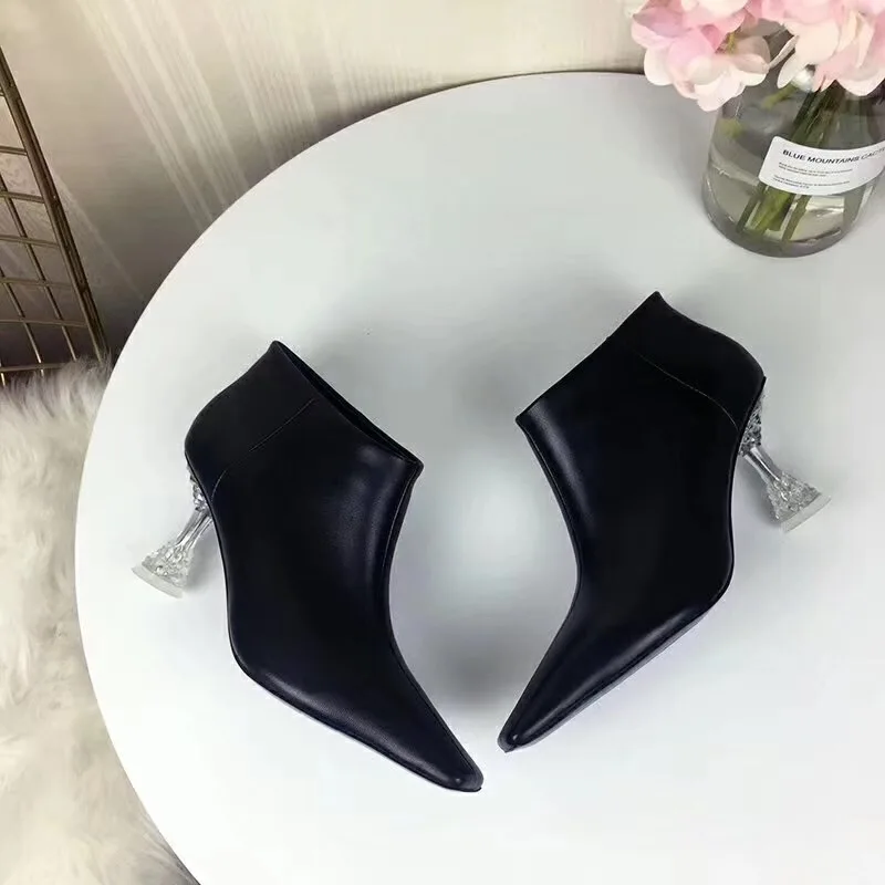 Silla liners/женские ботильоны из натуральной кожи на плоской подошве с квадратным носком; женские прозрачные ботинки на тонком каблуке в стиле знаменитостей