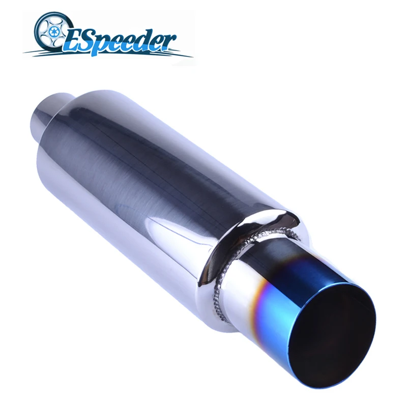 

ESPEEDER Universal Exhaust Muffler W/burnt Tip Polished Stainless Steel Silencer 2.0 "inlet To 3"outlet Exhaust Tip Muffler