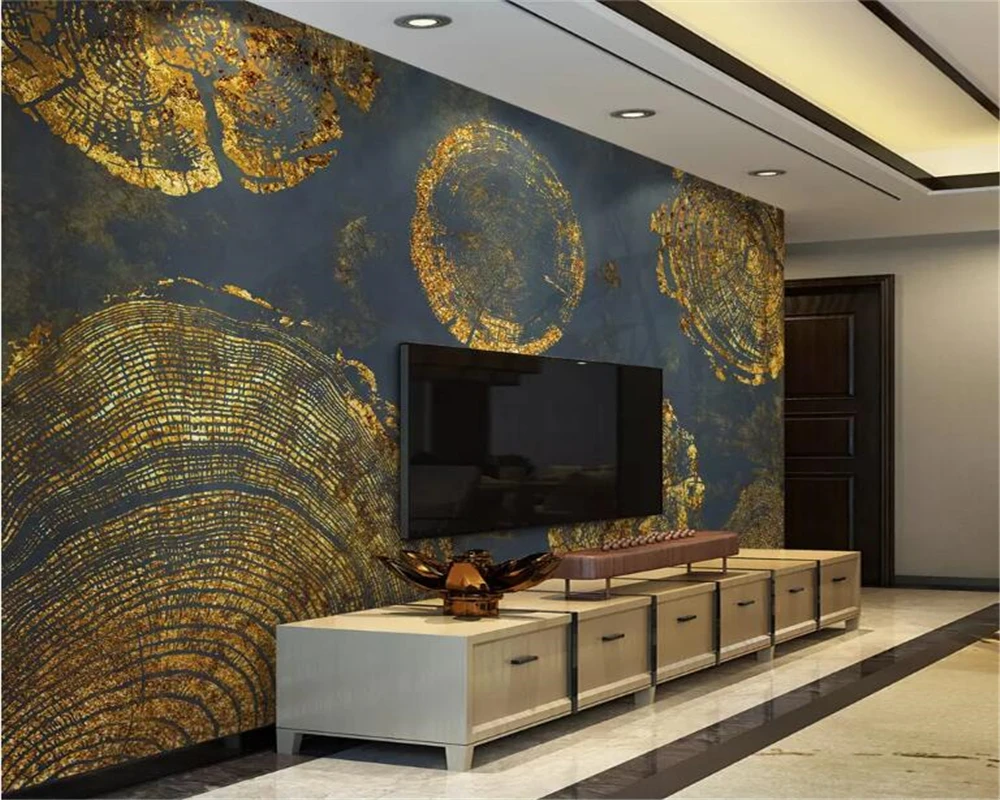 

Beibehang Custom wallpaper Gold Foil Texture Abstract Ring Retro fashion TV Background Wall wall papers home decor 3d wall paper