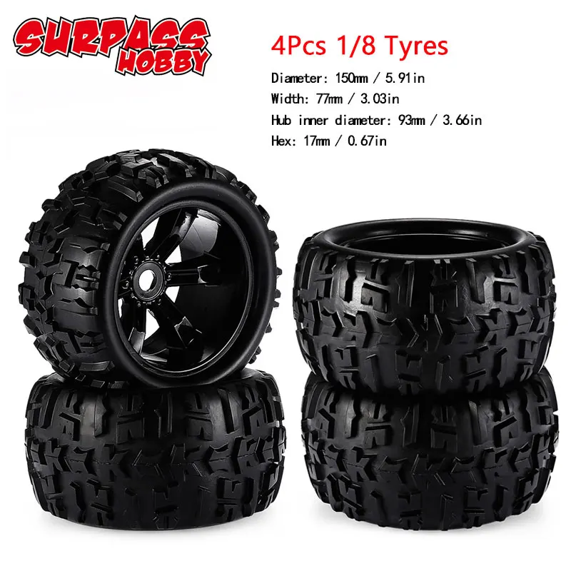 4Pcs 4 шт. 1:8 8447 150x77x17 мм колеса с шинами для HSP Wltoys ZD Racing HPI Redcat LRP 1/8 Monster Truck RC автомобильные запчасти - Цвет: 4Pcs