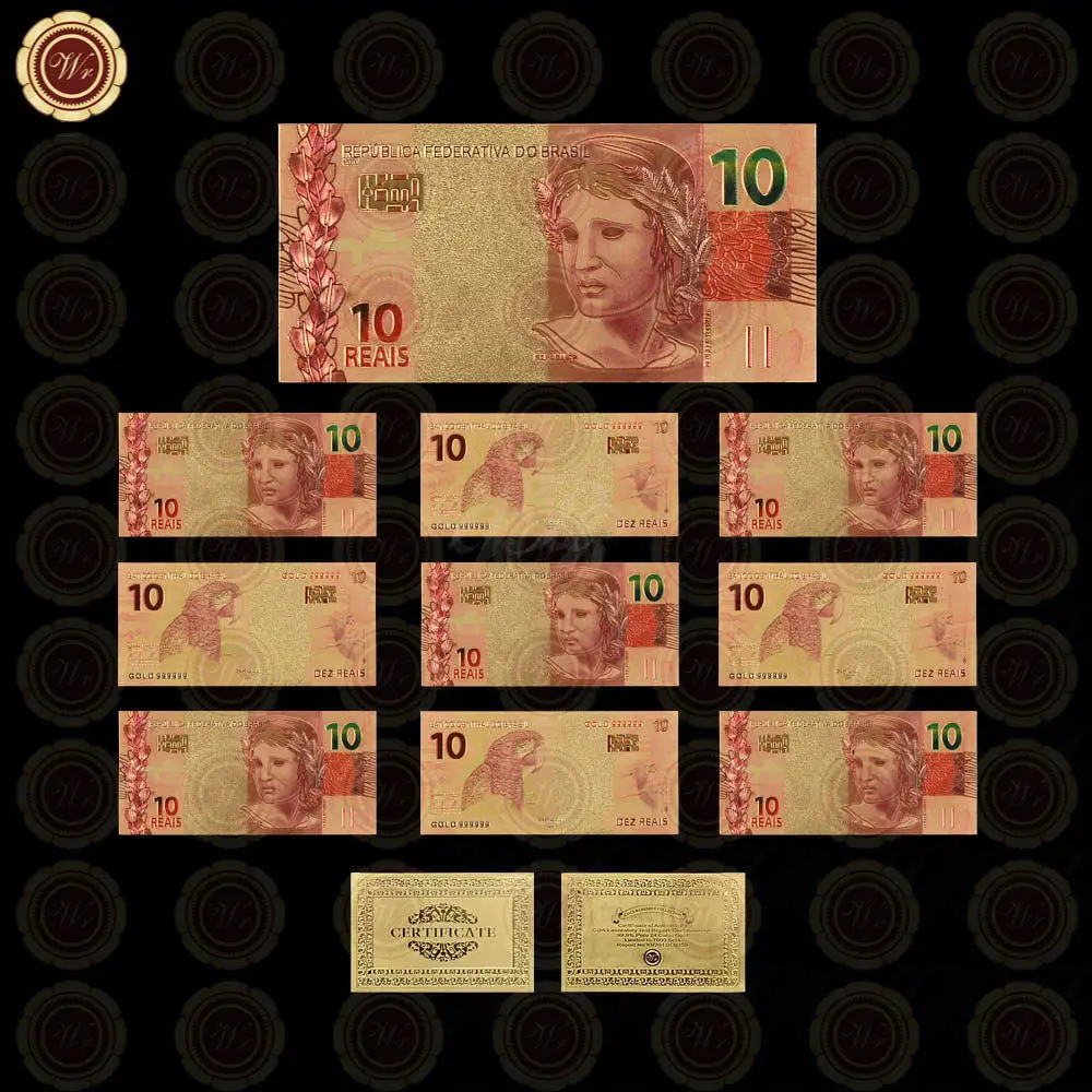 WR 10 шт./компл. банкнот Бразилия золото банкнот 2,5, 10,20 50100 счета поддельные деньги Банкноты купюр Бумага деньги Коллекционные вещи подарок - Цвет: 10 pcs 10