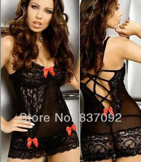 Черный плюс размер S M L XL XXL XXXL XXXXL 2XL Сексуальное женское белье Babydoll Chemise ПЛАТЬЕ с бантами нижнее белье пижамы-7084