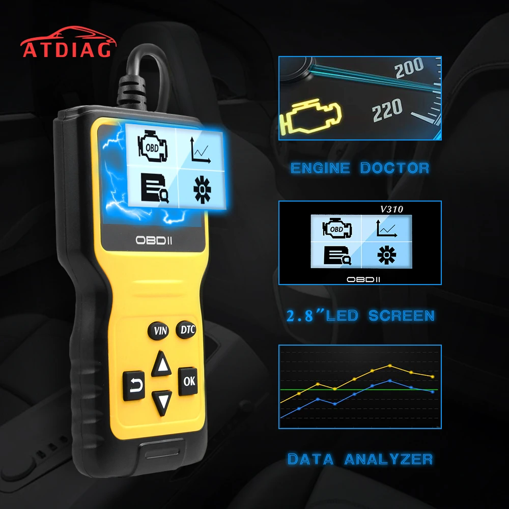 Автомобильный считыватель кодов V310 сканер AD310 OBD2 V1.1 16-контактный штекер датчик