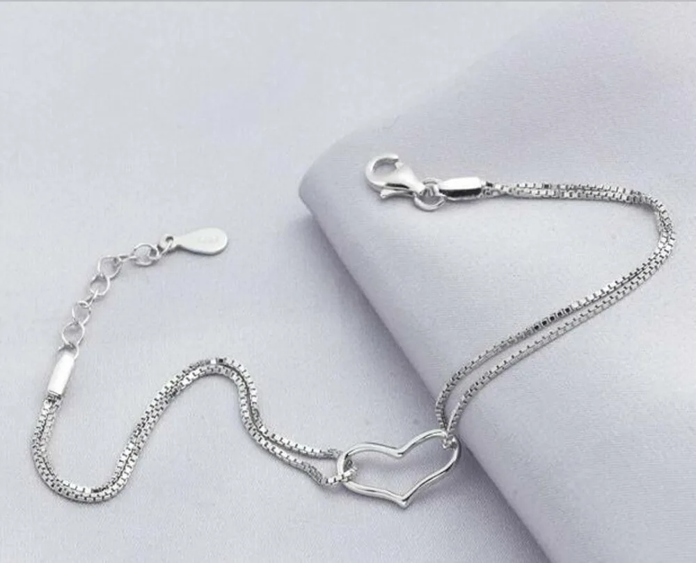 Женский браслет в форме сердца из стерлингового серебра 925 пробы корейская мода
