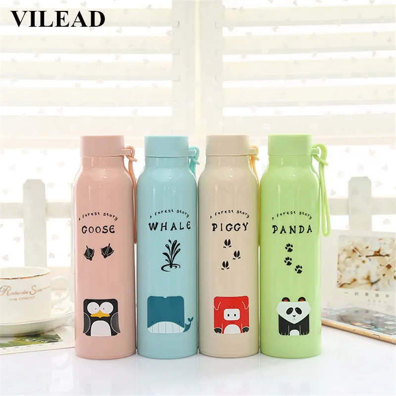 VILEAD мультфильм Пластик Стекло бутылки двойной Слои Изолированная бутылка для воды Летняя Детская Открытый Пеший Туризм Портативный бутылке
