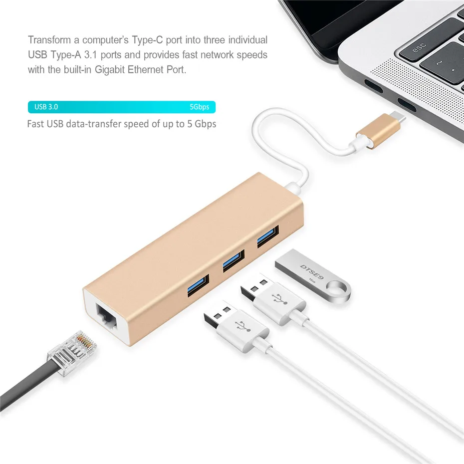 Адаптер Basix USB C Ethernet для MacBook Pro samsung Galaxy S9/S8/Note 9 сетевая карта type RJ45 Lan|Сетевые карты|