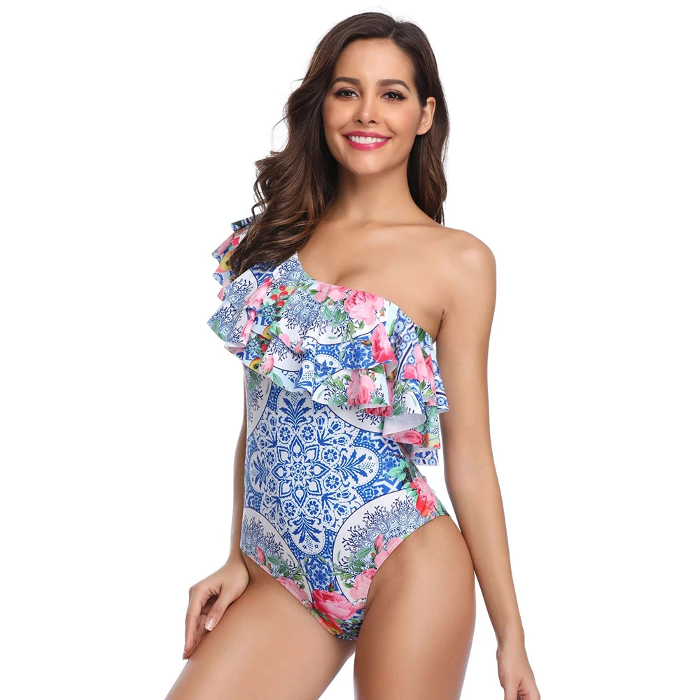 2019 сексуальный слитный купальник с принтом листьев лотоса без бретелек на плечах