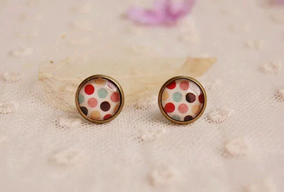 12 пар/лот винтажные Разноцветные серьги-гвоздики в горошек со стеклянным