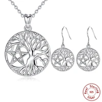 eudora silver jewelry set for women pentagram tree of life necklace 925 sterling silver tree of life star drop earring set