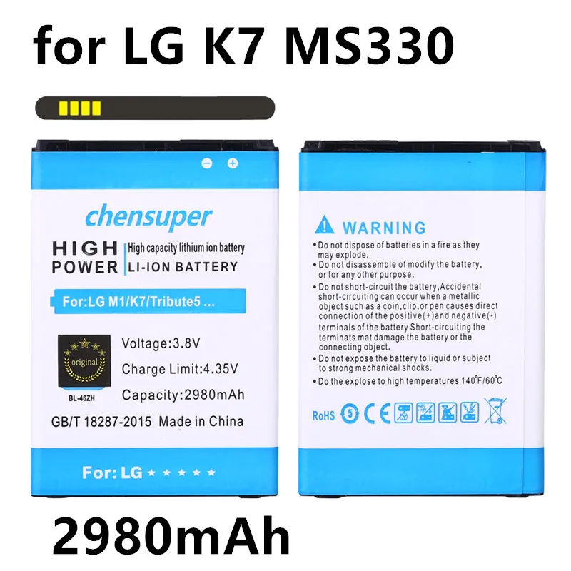Chensuper 2980 мАч BL-46ZH батарея для мобильного телефона LG K7 MS330 LS675 дань 5 K8 K350N BL46ZH