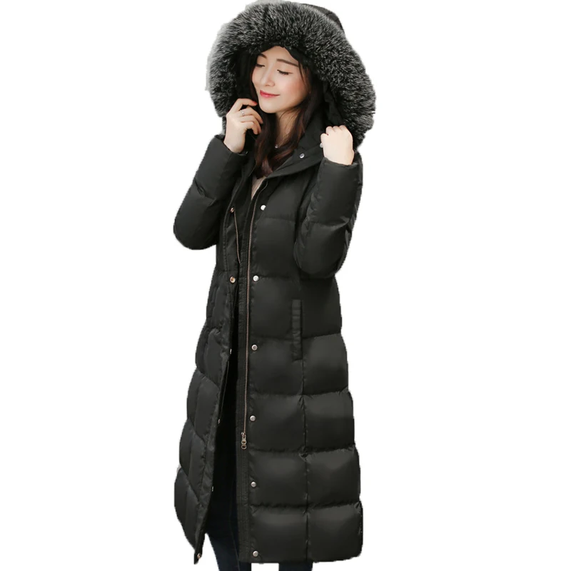 Новинка 2020 зимние женские хлопковые пальто до колена с натуральным лисьим мехом