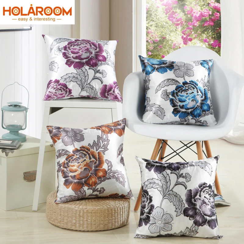 

Peony Flower Pillow Cover For Cushions Chrysanthemum Cushion Cover House Cojines Decorativos Vintage Coussin Decoration 43*43cm