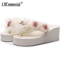 summer lady flower flip anti slip foot holiday seaside beach shoes fashion thick bottom outside wearing cool slippers flip flops