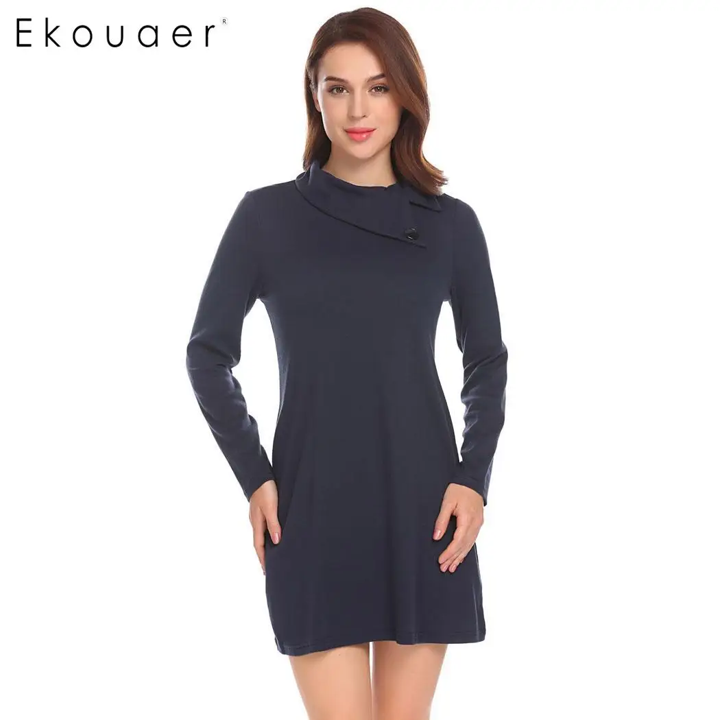 Ekouaer женское весенне-осеннее платье кукольный воротник с длинным рукавом