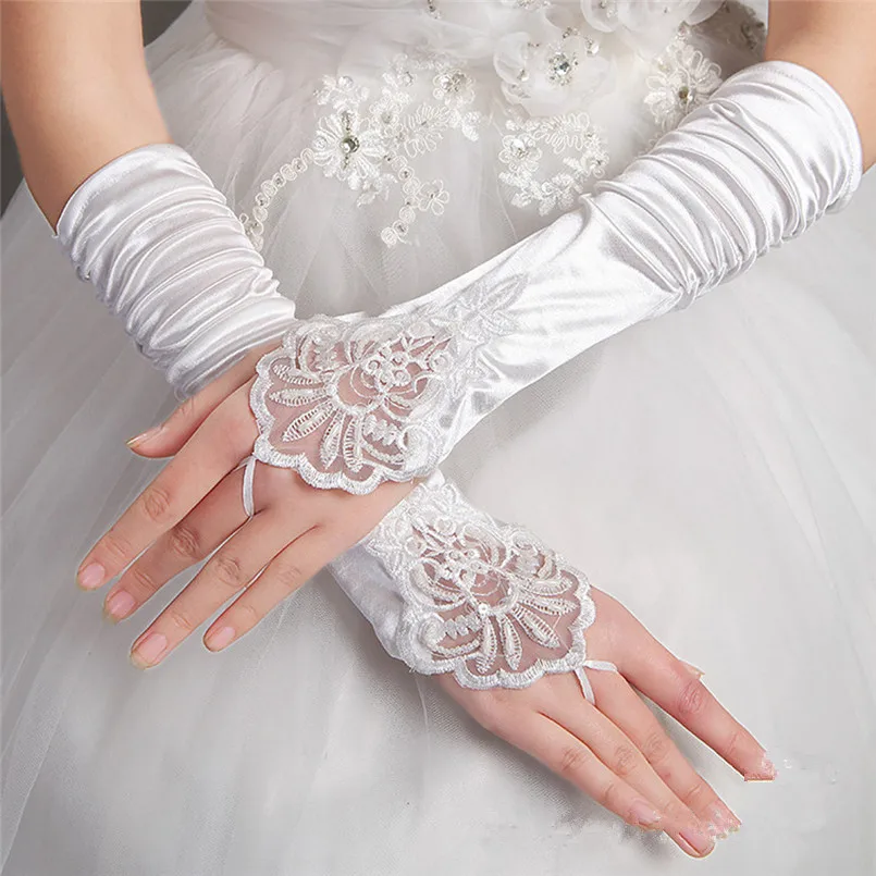 Модные элегантные женские перчатки без пальцев с рюшами Дешевые Длинные