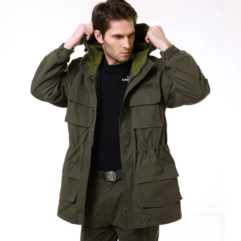 FLEECE GREEN Мужская военная форма M65, Тренч размера плюс, камуфляжная, тонкая талия, Классическая, ватная, 101, ВВС, парка, куртка, пальто для мужчин, BF802 - Цвет: FLEECE GREEN