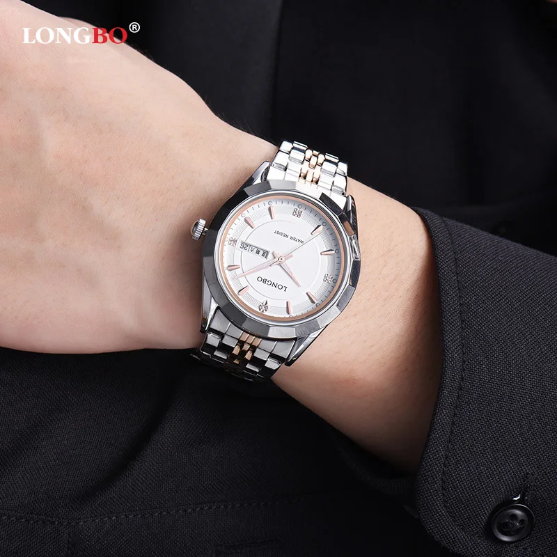 LONGBO Relogio Masculino, роскошный бренд, полностью из нержавеющей стали, аналоговый дисплей, дата, кварцевые часы, деловые часы для мужчин и женщин, часы 80164