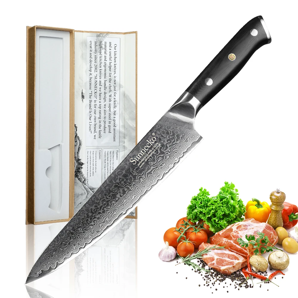 

Sunnecko Professional 8" inch Chef's Kitchen Knife Japanese VG10 Steel Core Blade G10 Handle Damascus Steel Chef Vegatable Cut