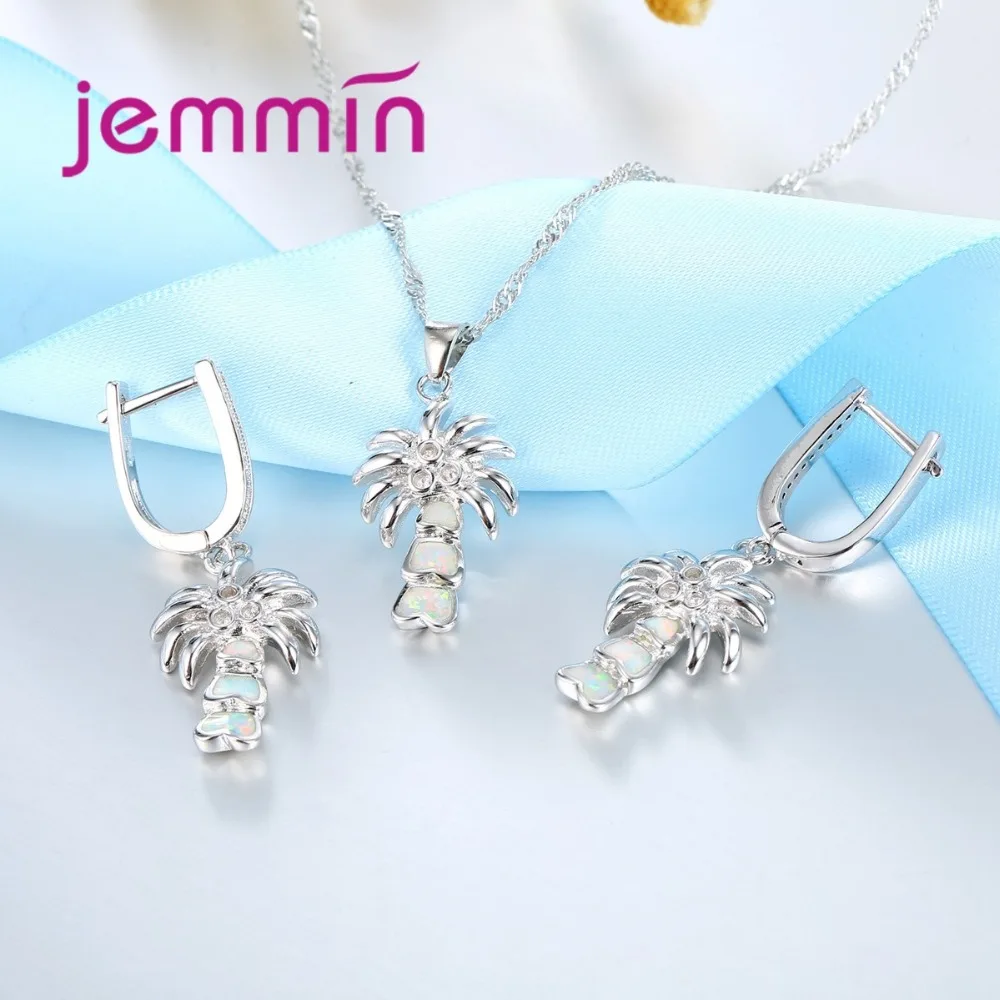 Lastest кокосовой пальмы Белый огненный опал серьги в виде капель с опалом кулон