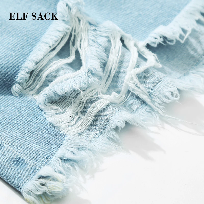 Женские шорты ELFSACK светло-синие джинсы с эффектом поношенности дырками в