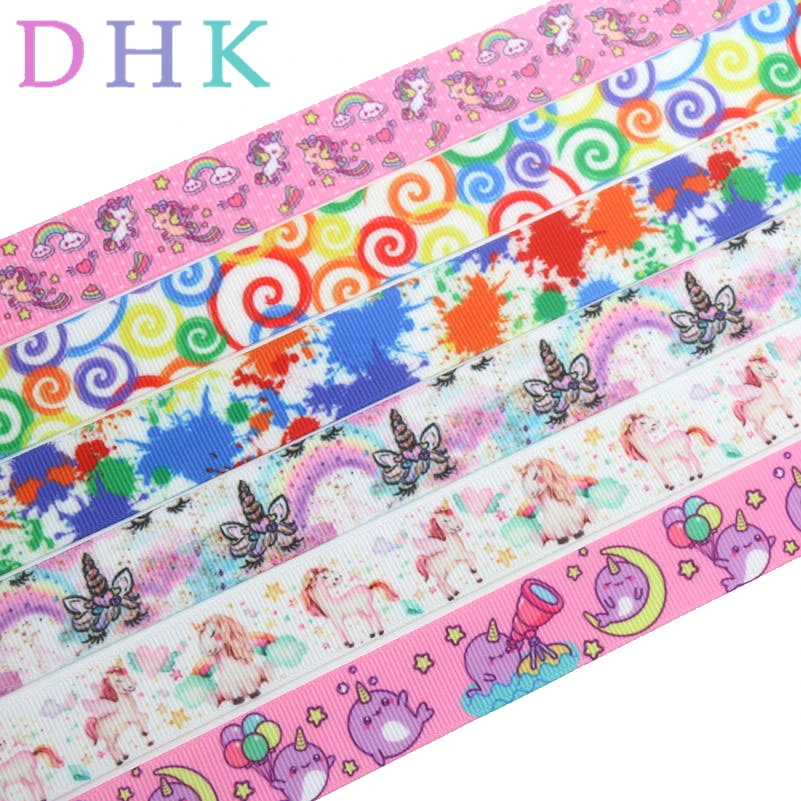 DHK 7/8 'ɵ ярдов Единорог нарвала краски напечатан grosgrain ленты ленточный