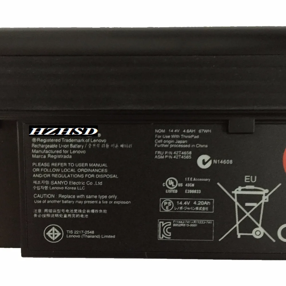 14 4 V 67wh/4600mAh Новый оригинальный X200T Аккумулятор для ноутбука 42T4658 42T4565 Lenovo ThinkPad