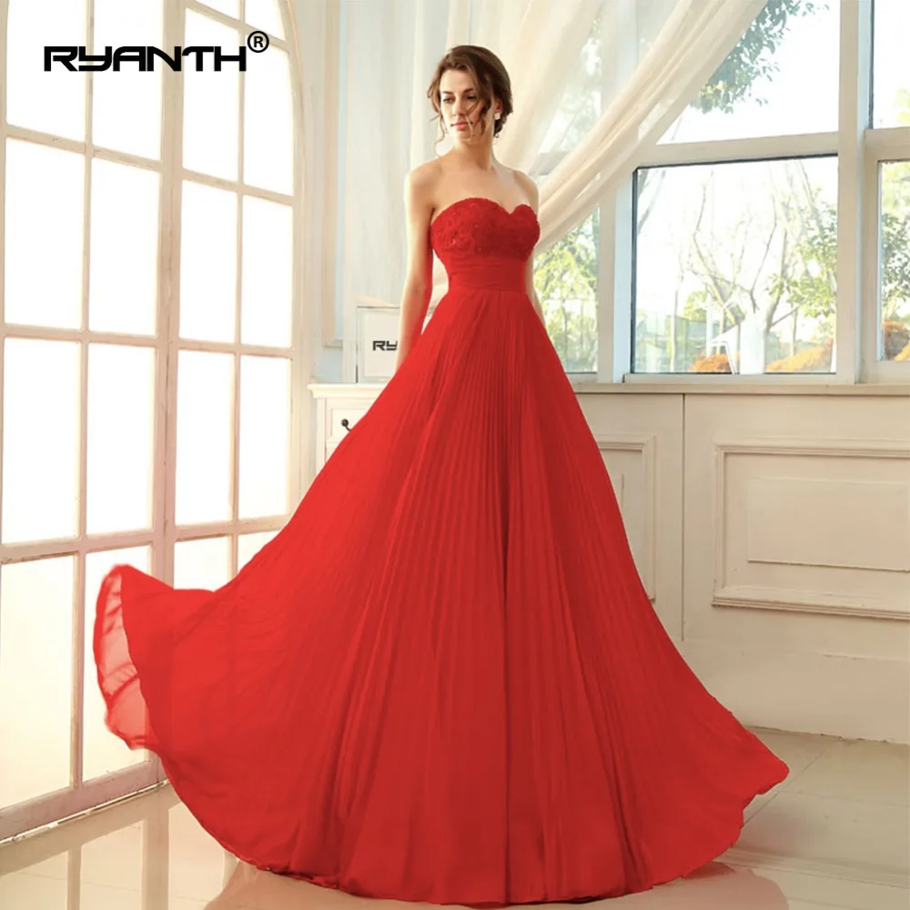 Ryanth Robe De Soiree 2018 женские красные вечерние платья длинное шифоновое торжественное