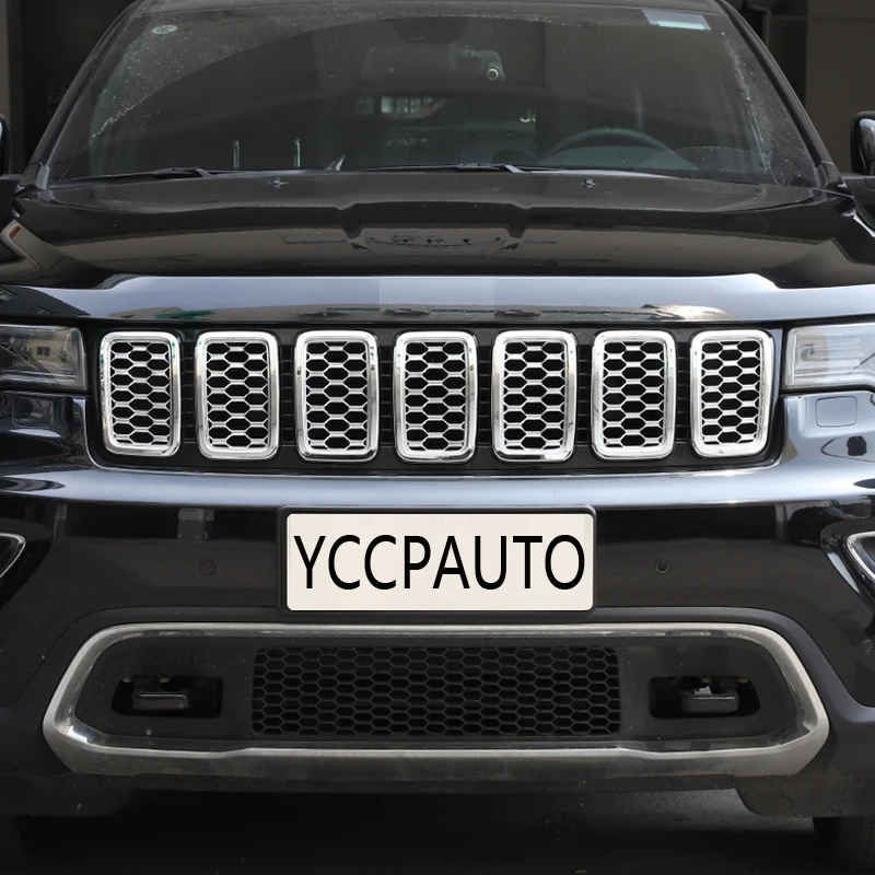 YCCPAUTO 7 шт. автомобильные аксессуары ABS Передние решетки рамка для Jeep Grand Cherokee+ Grils декоративная крышка автомобиля Наклейка