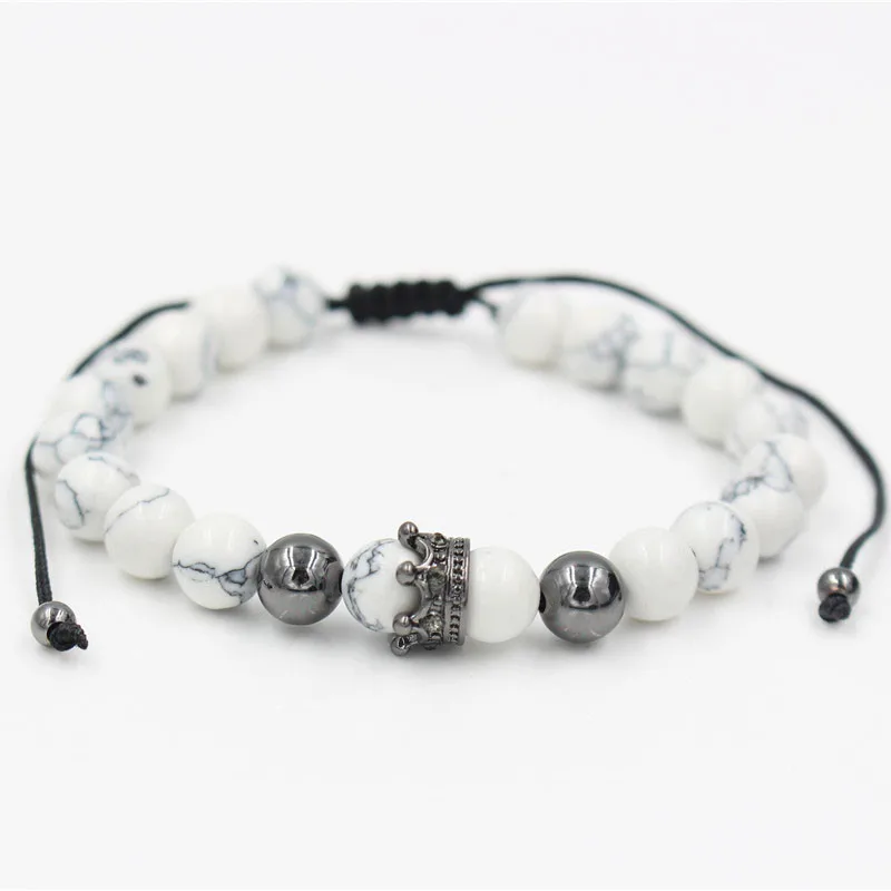NADEEM Белый Howlite камень бусина золотой цвет микро CZ Кристалл браслет с шармом