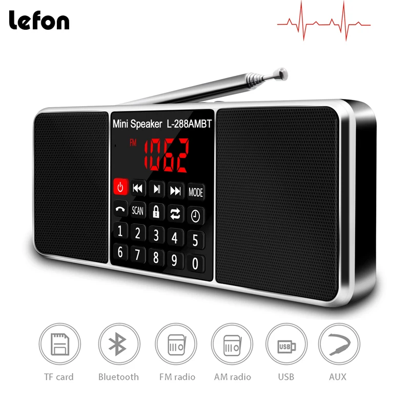 

Lefon Digital Portable Radio AM FM Bluetooth Speaker Stereo MP3 Player TF/SD Card USB Drive Handsfree Call LED Display Speakers