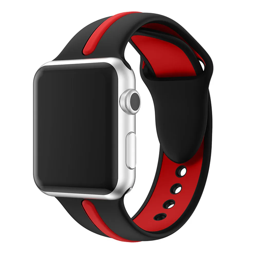 Ремешок спортивный для Apple Watch Series 1 2 3 M L сменный мягкий силиконовый браслет