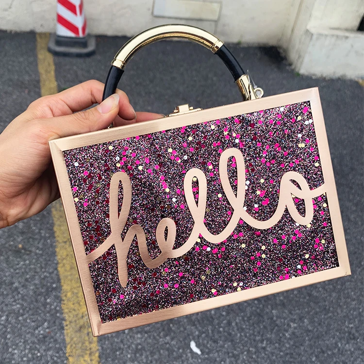 Градиентная расцветка, блестки, буквы Hello Box, стильная женская сумка, сумка на плечо, вечерние мини-сумки, женская сумка-клатч с клапаном