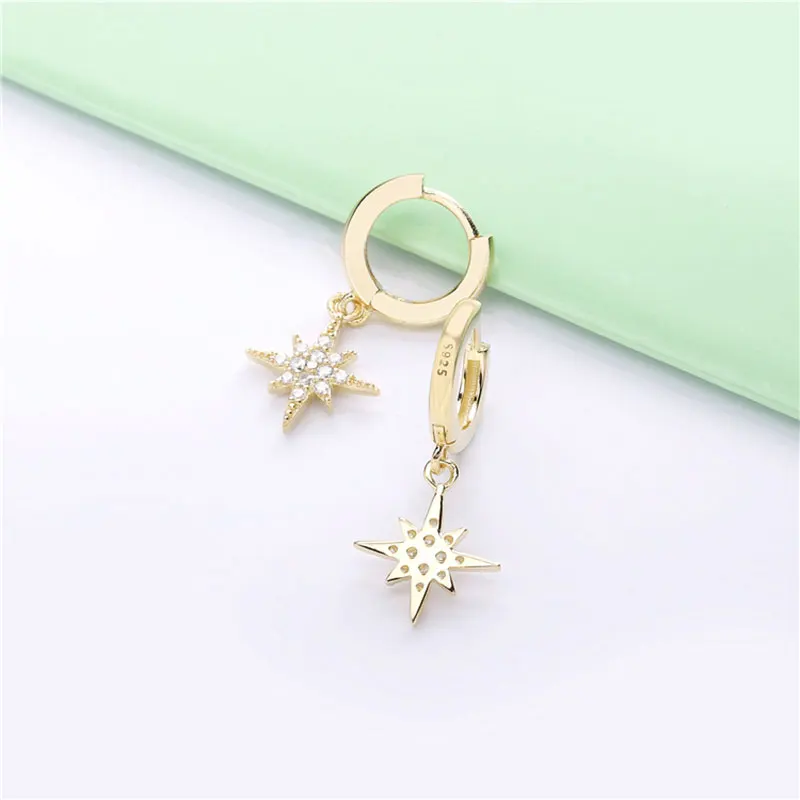 Moonmory модные европейские настоящие 925 пробы серебряные серьги-кольца Starburst с прозрачными фианитами для женщин повседневные ювелирные изделия