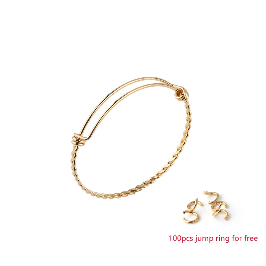 gold color Fnixtar из нержавеющей стали крученый проволочный браслет регулируемый Для женщин браслет ДЖАМП-кольцо бесплатно 55/60/66 мм 50 шт./лот - Окраска металла: gold color