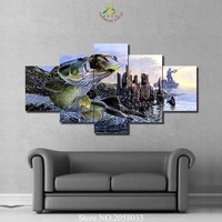 4 or 5 panels golden fish and fisherman modern printed painting on canvas home pictures prints home decorative posters