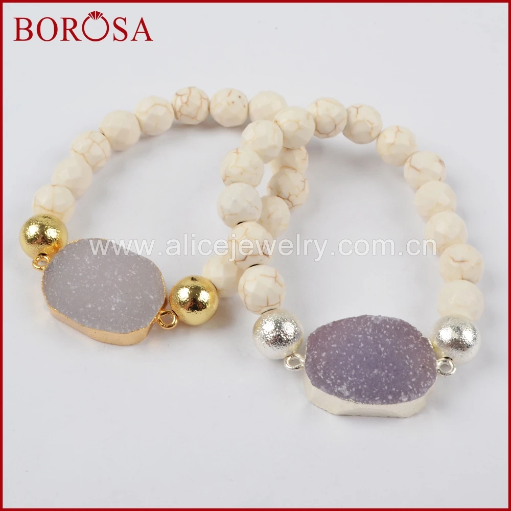 Женский браслет BOROSA золотистый/серебристый натуральный камень очаровательный с
