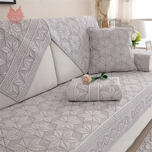 Light grey per pic Летние серые стеганые Чехлы для дивана с пентаграммой, чехлы для мебели из хлопка, чехлы для гостиной, Защитные чехлы для дивана SP5137 - Цвет: Light grey per pic