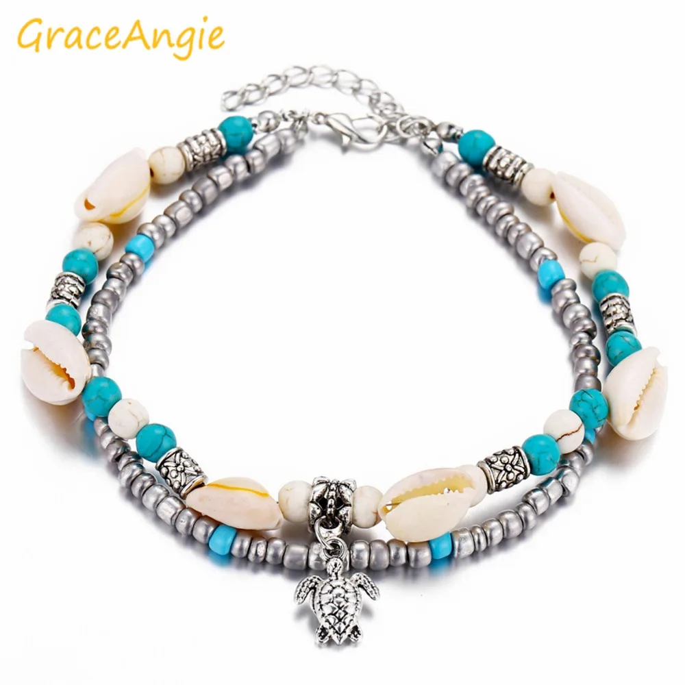 GraceAngie 2 шт./компл. модные океанские ножные браслеты двойная пляжная цепочка для