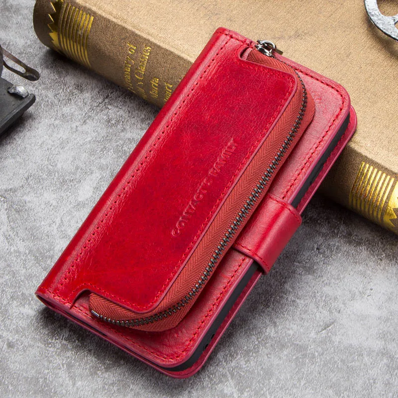 CF1008-Red Чехол Crazy Horse из натуральной кожи в стиле ретро для iPhone 7 8, чехол с отделением для кредитных карт, чехол-кошелек для Apple iPhone, задняя защитная крышка - Цвет: CF1008-Red