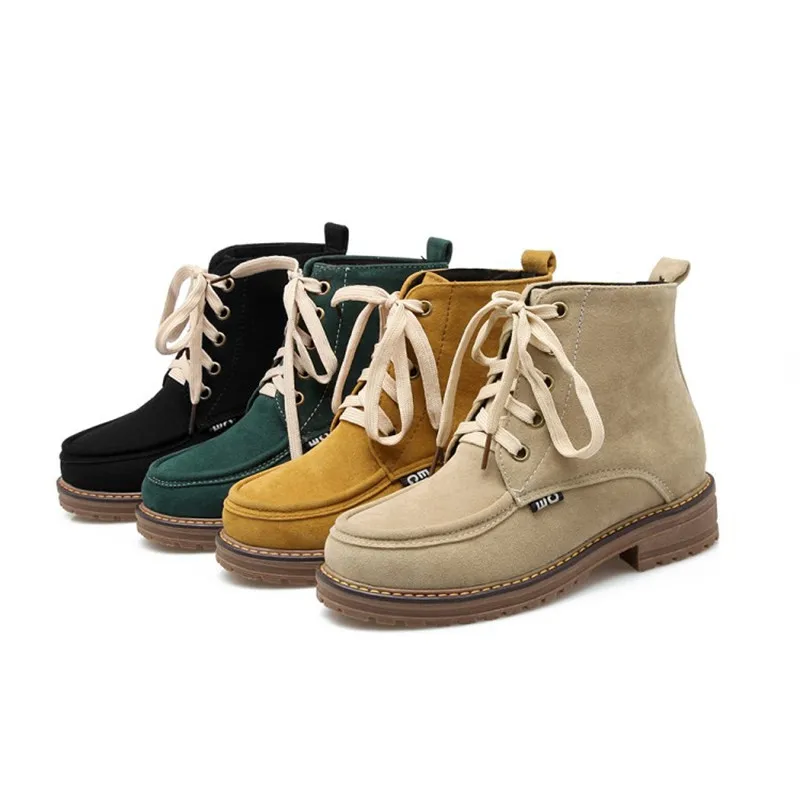 Femininas Botas/Зимние ботильоны из нубука на низком квадратном каблуке шнуровке с