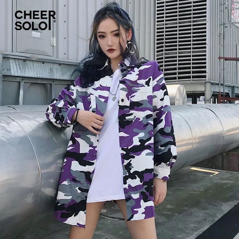 CheerSolo хлопковая камуфляжная рубашка с длинным рукавом плюс размер женские топы и