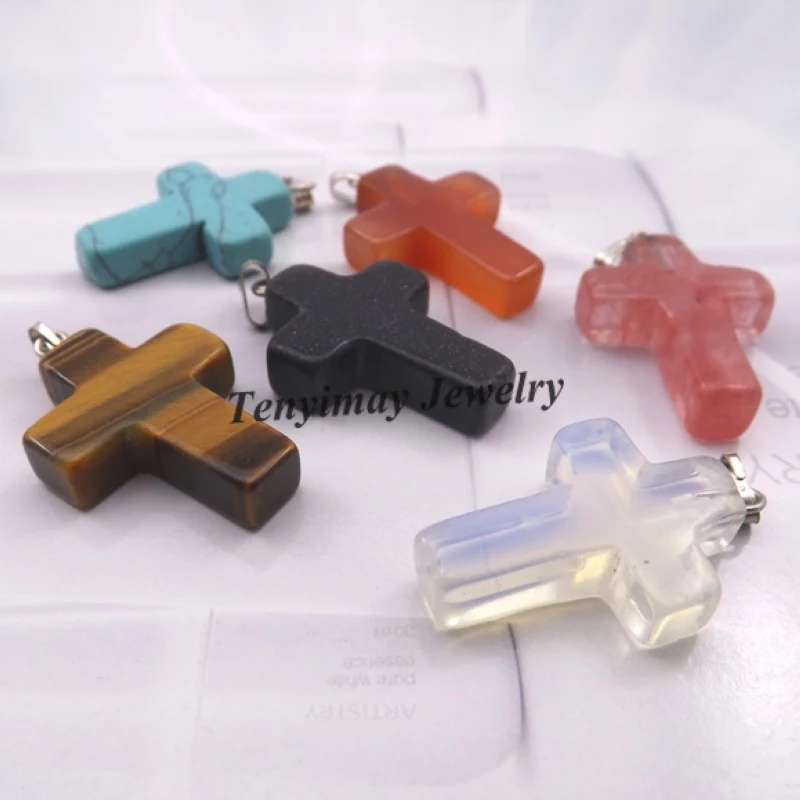 Подвеска крест из полудрагоценного камня для ожерелья подвеска натурального 24