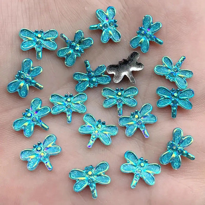 B695 40pcs 9*12mm Cute mini Dragonfly shape for Women Summer Style Jewelry Resin&acryl Rhinestones Material DIY Strass craft - Цвет: B695