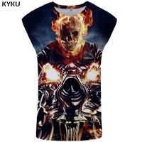 kyku brand skull tank top men metal vest flame mens bodybuilding motorcycle undershirt fire singlet sleeveless shirt tops anime