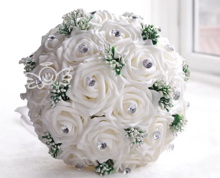 

AYiCuthia Gorgeous Handmade Wedding flowers White Bridesmaid Bridal Bouquets artificial Rose Wedding Bouquet S52