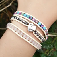 love bracelet jewelry handmade wrap bracelet heart natural stone bracelet 3 strands leather rope woven bracelet monther gift