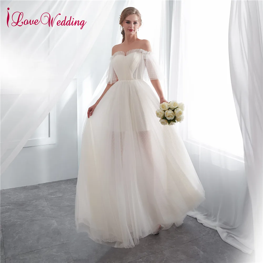 ILoveWedding Vestido de noiva милое мягкое свадебное платье с коротким рукавом из тюля