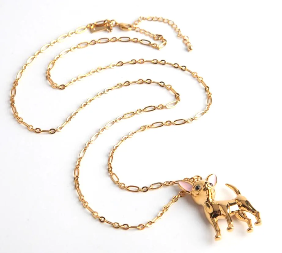 necklace 80cm Cszjd Роскошные ювелирные изделия высокого качества медь милая собака породы чихуахуа ожерелье - Окраска металла: necklace 80cm